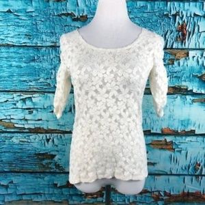 Anthropologie ELODIE 3/4 Sleeve Floral Lace Blouse